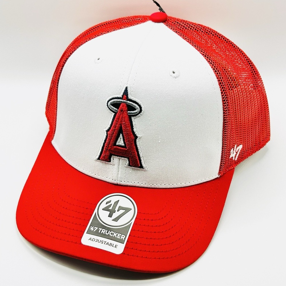 Los Angeles Angels '47 Brand Trucker Hat Cap Snapback Adjustable Red White MLB